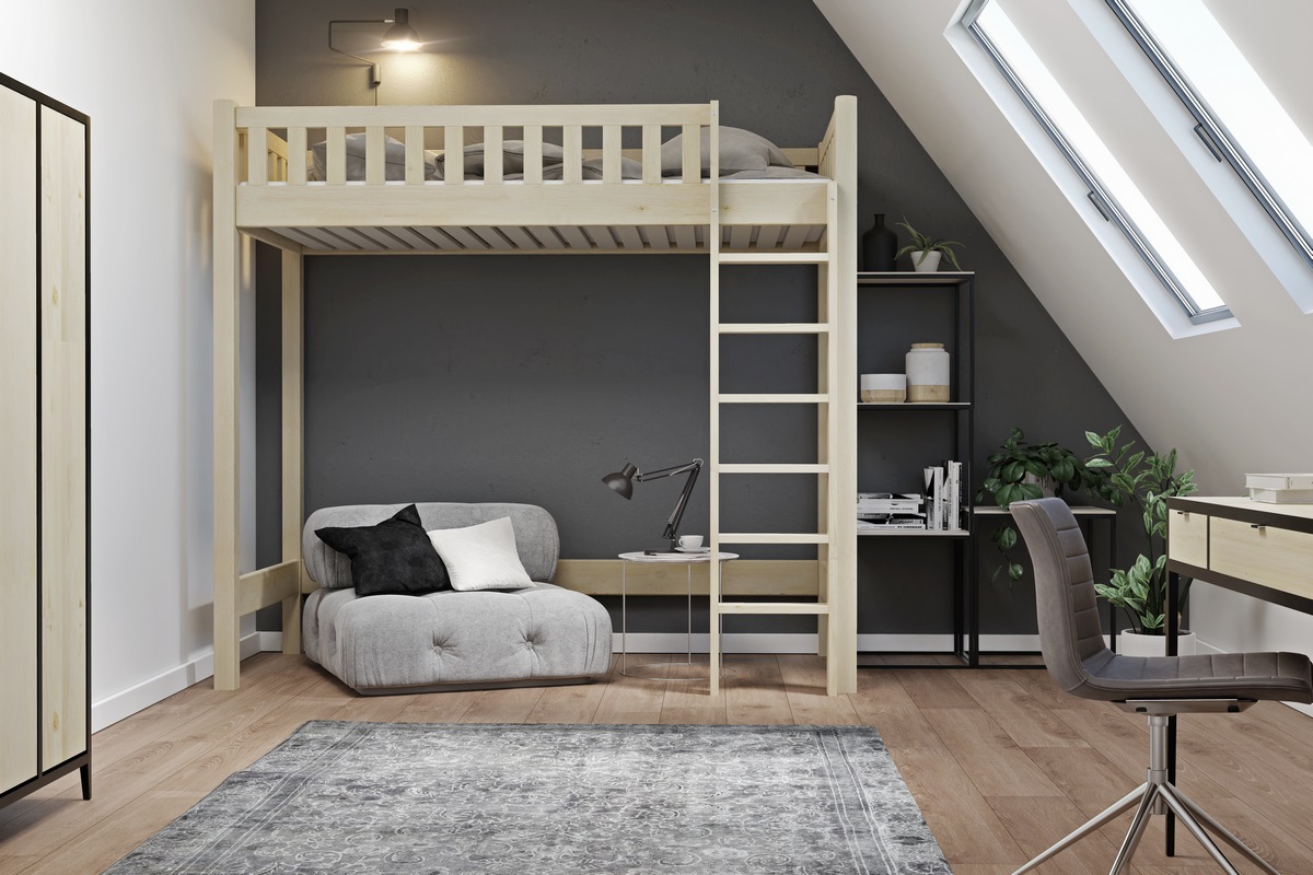 Fotografia produktu: Poschodová posteľ Karina 120x200 vyvýšená Natural - bez povrchovej úpravy Pravé